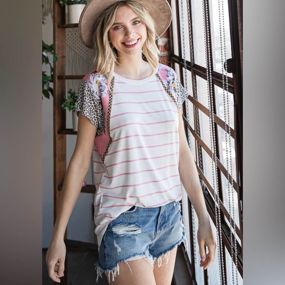 Striped Pink and White Women's Top